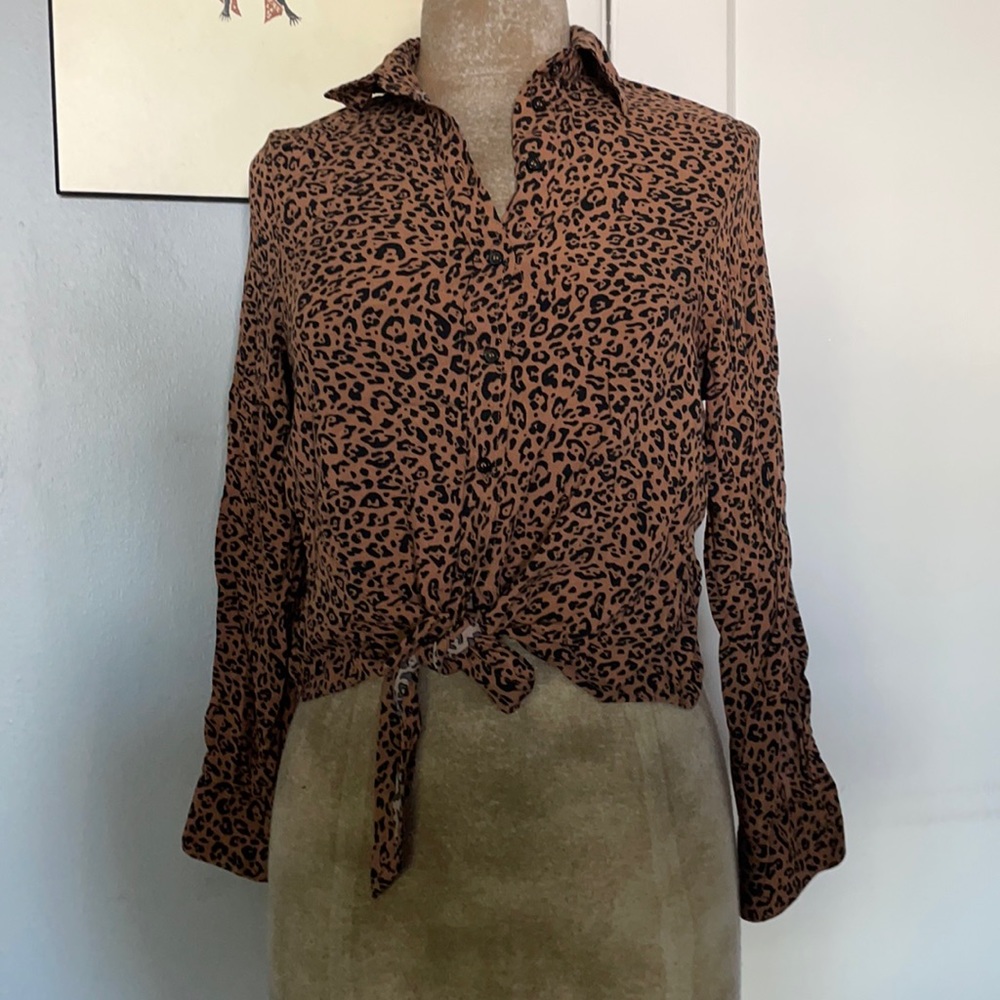 Long sleeve cheetah print blouse